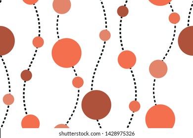 Abstract geometric pattern. Red circles and vertical dotted lines on a white background. Modern art, minimalist print. Creative design. Template for fashion fabrics, interior, Wallpaper...Vector.