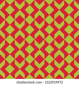 Abstract geometric pattern of Red green diamonds and chevrons, vector design