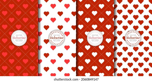 Abstract geometric pattern with red heart combination set. Brochure cover template valentine day collection for fabric patterns and wrapping paper etc. 