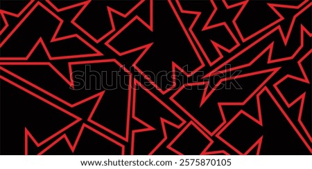 Abstract geometric pattern. Red lines create sharp, angular shapes against a black background. Perfect for modern designs, backgrounds, or textiles. Seamless repeat.