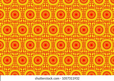 Abstract geometric pattern - red and yellow,  Circular mathematical ornament - tile, 