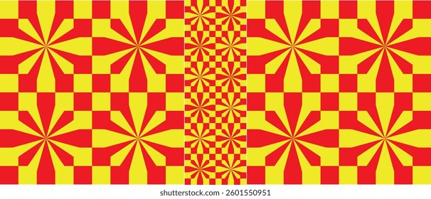 Abstract geometric pattern - red and yellow, Circular mathematical ornament,