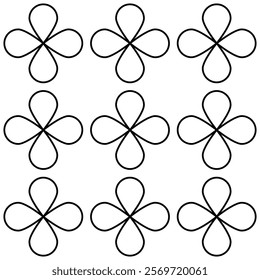 Abstract geometric pattern of repeating black color flat style four leaf clover like floral shapes. Perfect for backgrounds, textiles, or design projects.