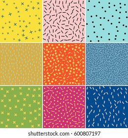 Abstract geometric pattern in retro memphis style. Vector background in trendy retro 80s, 90s. Trendy memphis style patterns 80's-90's styles for retro design, textile, poster, print, card, invitation