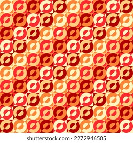 Abstract geometric pattern in retro style. Design for printing, post, social networks, wallpaper, cover, packaging. Vector image of orange, brown, yellow, beige circles. 