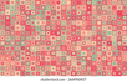 Abstract geometric pattern with a retro vibe.  Soft, muted pink, red, and beige squares create a textured, seamless design ideal for backgrounds, website banners, or textile prints.