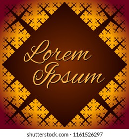 Abstract geometric pattern. Rhombus frame on brown background. Template for party invitation, greeting card, postcard, birthday. Vector illustration. Place for your text