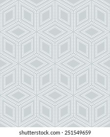 Abstract geometric pattern with rhombuses, dots. Repeating seamless background. Gray and white texture.