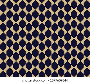 Abstract geometric pattern with rhombuses  seamless vector background. Dark blue and gold colors texture.