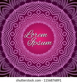 Abstract geometric pattern. Round frame on purple background. Template for party invitation, greeting card, postcard, birthday, Mother's Day, Women's Day. Vector illustration. Place for your text