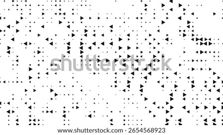 Abstract geometric pattern of scattered black triangles on a white background