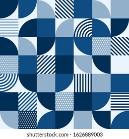 Abstract geometric pattern - seamless bauhaus style print design - simple repeating shapes mosaic background with classic blue tones