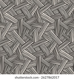 Abstract geometric pattern, seamless texture of hand drawn random lines. Stylish graphic surface design in zentangle doodle style, repeating black and white pattern. Vector illustration in two colors.