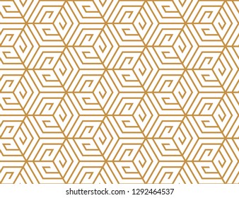 Abstract geometric pattern. A seamless vector background. White and gold ornament. Graphic modern pattern. Simple lattice graphic design