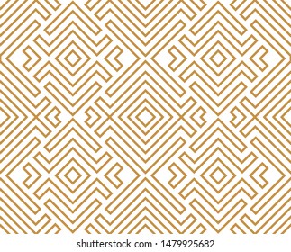 Abstract geometric pattern. A seamless vector background. White and gold ornament. Graphic modern pattern. Simple lattice graphic design