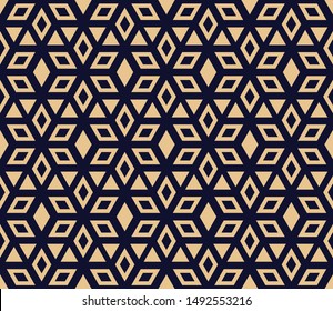 Abstract geometric pattern. A seamless vector background. Gold and dark blue ornament. Graphic modern pattern. Simple lattice graphic design