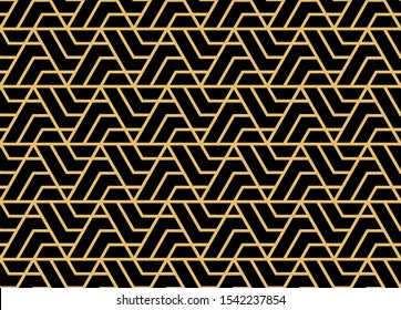 Abstract geometric pattern. A seamless vector background. Gold and black ornament. Graphic modern pattern. Simple lattice graphic design