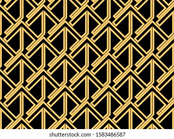 Abstract geometric pattern. A seamless vector background. Gold and black ornament. Graphic modern pattern. Simple lattice graphic design