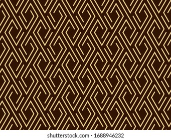 Abstract geometric pattern. A seamless vector background. Dark brown and gold ornament. Graphic modern pattern. Simple lattice graphic design