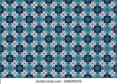 Abstract geometric pattern seamless, vector circle, triangle and square lines art design. Ocean blue and pink color pattern background. Idea for paper, cover, fabric, interior decor and other users.
