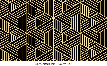 Abstract geometric pattern. A seamless vector background. Gold and black ornament. Graphic modern pattern. Simple lattice graphic design