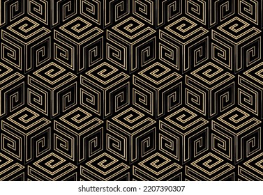 Abstract geometric pattern. A seamless vector background. Gold and black ornament. Graphic modern pattern. Simple lattice graphic design