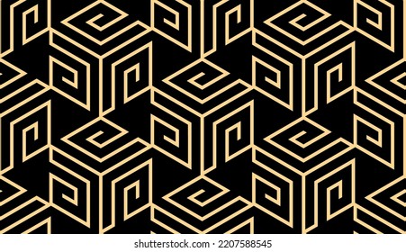 Abstract geometric pattern. A seamless vector background. Gold and black ornament. Graphic modern pattern. Simple lattice graphic design