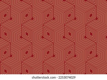 Abstract geometric pattern. A seamless vector background. Gold and red ornament. Graphic modern pattern. Simple lattice graphic design