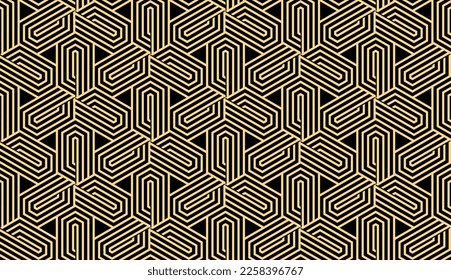 Abstract geometric pattern. A seamless vector background. Gold and black ornament. Graphic modern pattern. Simple lattice graphic design