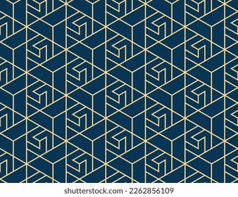 Abstract geometric pattern. A seamless vector background. Gold and dark blue ornament. Graphic modern pattern. Simple lattice graphic design