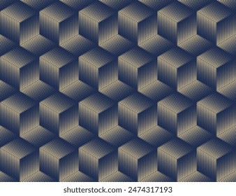 Abstract geometric pattern. A seamless vector background. Golden and dark blue ornament. Graphic modern pattern. Simple lattice graphic design