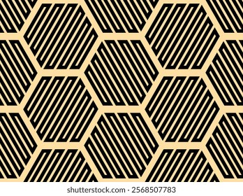 Abstract geometric pattern. A seamless vector background. Golden and black ornament. Graphic modern pattern. Simple lattice graphic design