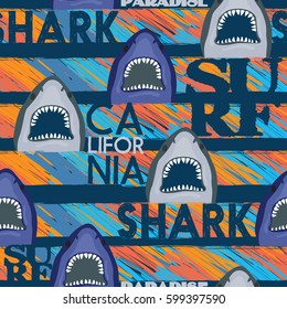 abstract geometric pattern with  shark.  Fashion print for t-shirts, print, poster, banner, postcard. creative and modern  design 