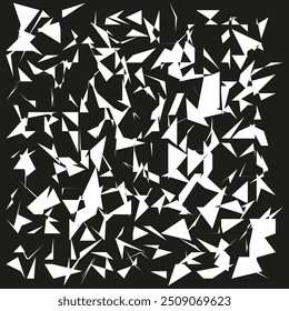 Abstract geometric pattern. Sharp angular shapes. Black and white contrast. Dynamic fragmented design.