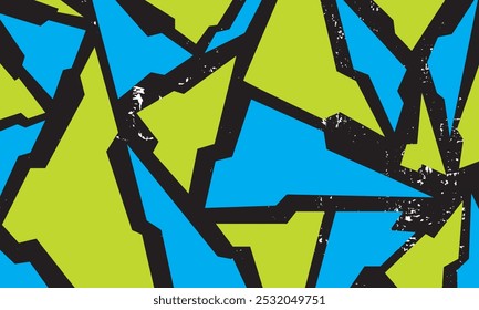 Patrón geométrico Abstractas con Formas agudas e irregulares en verde lima y azul celeste, delineado en negro, diseño de encabezado de Sitio web de Fondo de pantalla de tarjeta de póster de Anuncio de fondo.