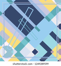 Abstract geometric pattern for silk scarf shawl design. Ethnic motif for textile fabric print. Geometrical ornament with shapes and lines elements, colorful background
