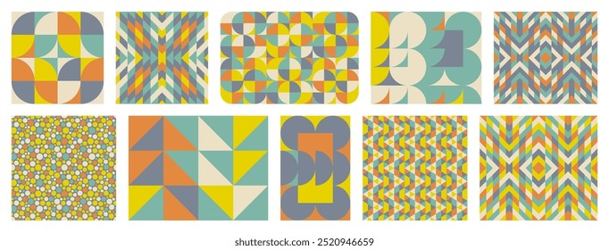 Abstrato padrão geométrico com formas simples. Mosaico. Ilustração vetorial para brochura, cartaz, cartão, convite, cartaz, impressão têxtil, apresentação, folheto ou banner.