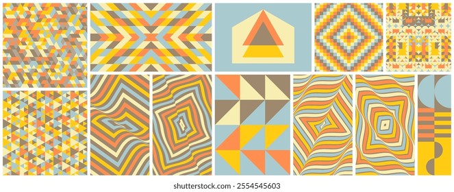 Abstract geometric pattern with simple shapes. Mosaic. Optical art illustration made of squares with dynamics effect in the form of a wave. Vector for brochure, card, cover, textile print, flyer, etc