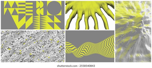 Abstract geometric pattern with simple shapes. Grid style mosaic with dynamic effect. Crumpled texture. Background with polygonal pattern. Optical illusion. Realistic plastic element in dotwork style