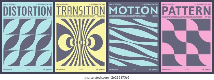 Abstract geometric pattern with simple shapes. Tunnel. 3D wavy pattern with optical illusion. Cover design template. Vector for brochure, poster, card, presentation, flyer or banner.