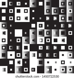 Abstract geometric pattern with small and large squares. Design element for web banners, posters, cards, wallpapers, backdrops, panels Black and white color Vector illustration