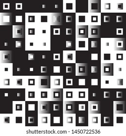 Abstract geometric pattern with small and large squares. Design element for web banners, posters, cards, wallpapers, backdrops, panels Black and white color Vector illustration