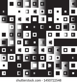 Abstract geometric pattern with small and large squares. Design element for web banners, posters, cards, wallpapers, backdrops, panels Black and white color Vector illustration