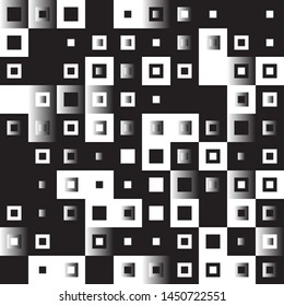 Abstract geometric pattern with small and large squares. Design element for web banners, posters, cards, wallpapers, backdrops, panels Black and white color Vector illustration