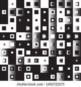 Abstract geometric pattern with small and large squares. Design element for web banners, posters, cards, wallpapers, backdrops, panels Black and white color Vector illustration