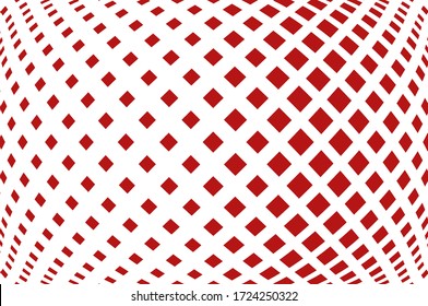 Abstract geometric pattern with small and large with convex, curved rhombuses. Design element for web banners, posters, cards, wallpapers, backdrops, panels Red and white color Vector illustration