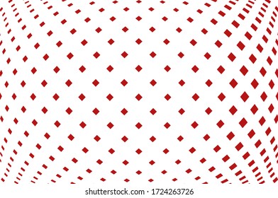 Abstract geometric pattern with small and large with convex, curved rhombuses. Design element for web banners, posters, cards, wallpapers, backdrops, panels Red and white color Vector illustration