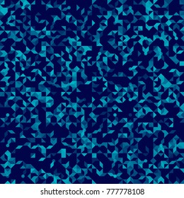 Abstract geometric pattern, small spots and dots. Teal particles on dark background. Seamless vector pattern. Abstract geometric navy blue background.