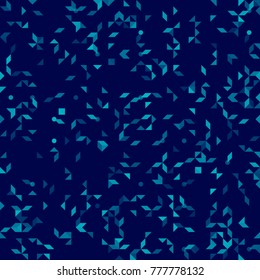 Abstract geometric pattern, small spots and dots. Teal particles on dark background. Seamless vector pattern. Abstract geometric navy blue background.