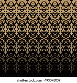 Abstract geometric pattern with snowflakes.  Repeating  black and gold background. 
